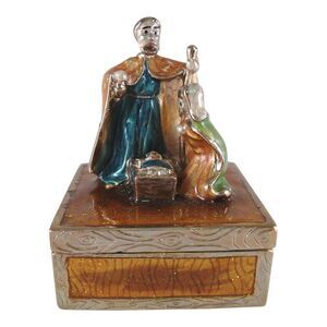 Bible Story Jesus Born Nativity Scene Pewter Jewelry Hinged Box